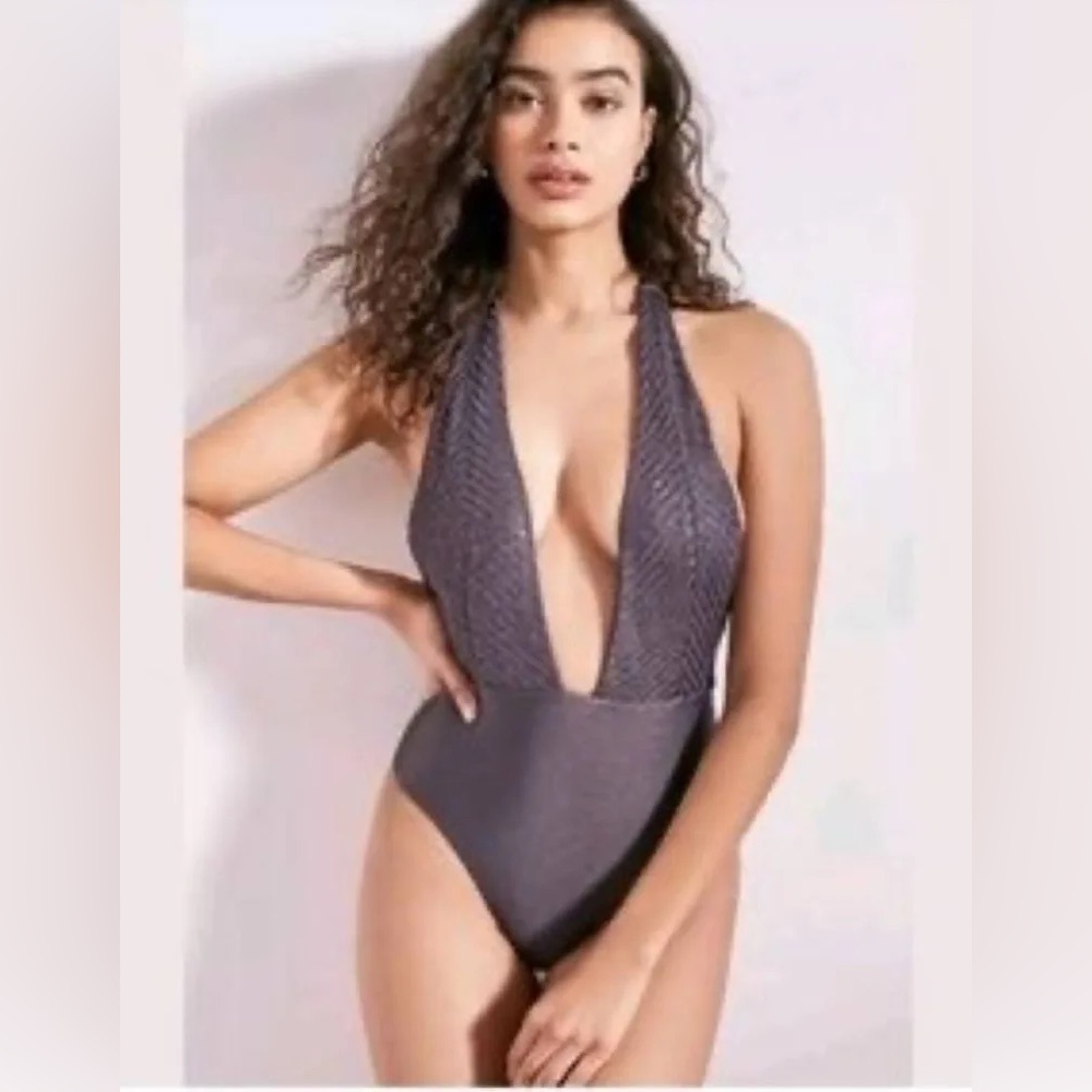 Out From Under, Urban Outfitters All That Glitters Plunging Halter Bodysuit XS